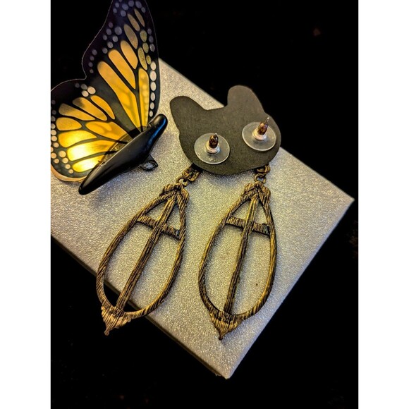 Goth Punk Religious Biker Mixed Metal Rhinestones Cross Teardrop Dangle Earrings - Picture 2 of 2